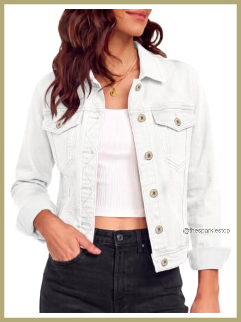 Women's Stretch Denim Trucker Jacket Long Sleeve Button Down with Pockets